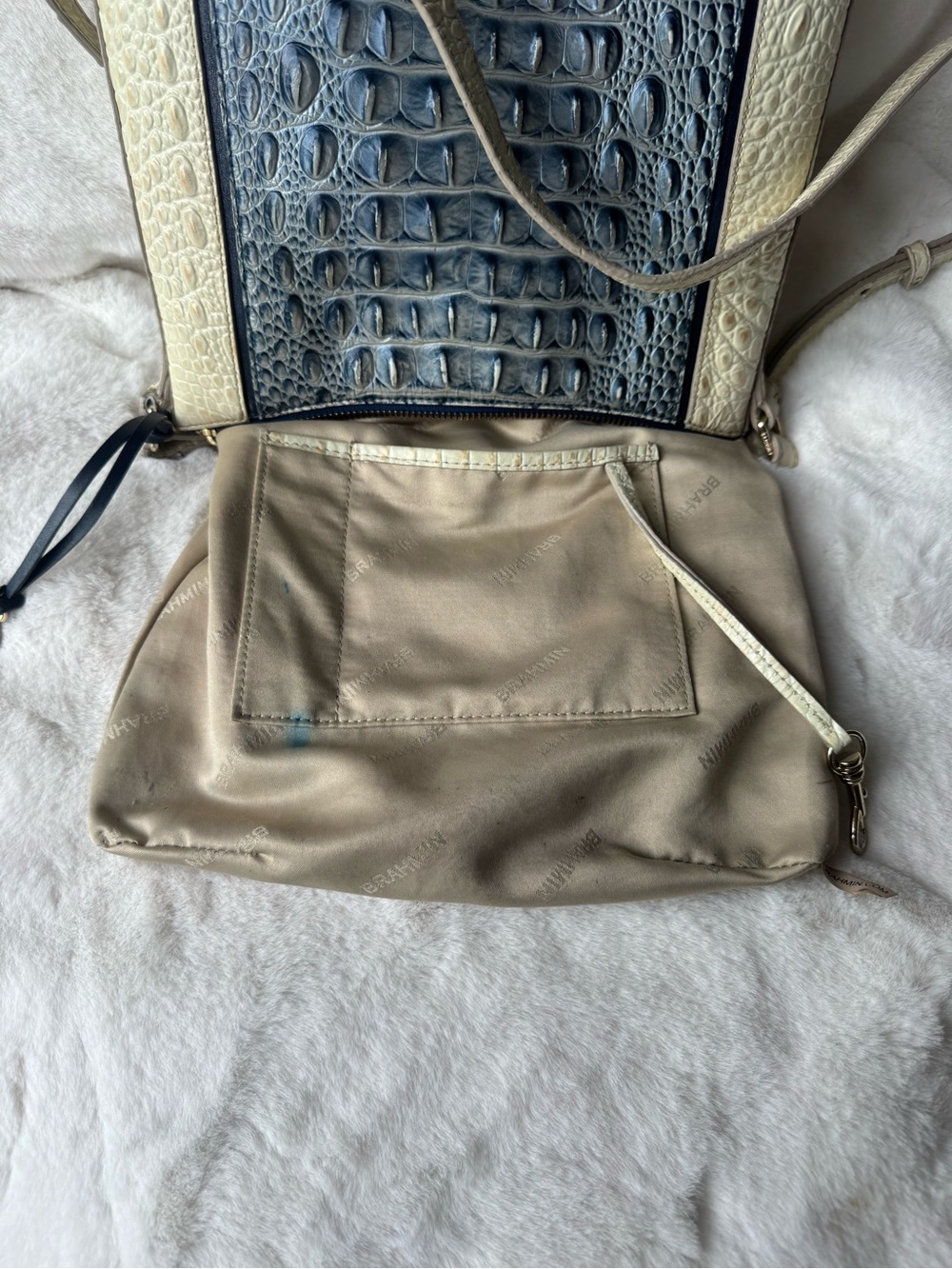 Brahmin Katie Croc-Embossed Leather Crossbody in Black and Cream - Picture 7 of 7